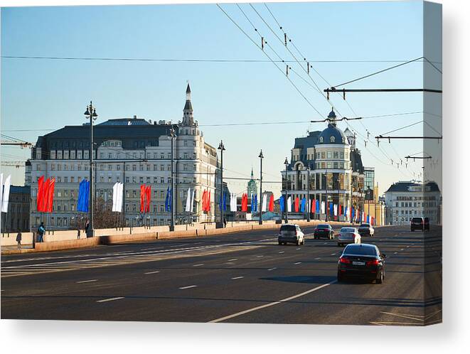 Hotel Canvas Print featuring the photograph Hotel Baltschug Kempinski and Moscow Central Bank of Russia by OlgaVolodina