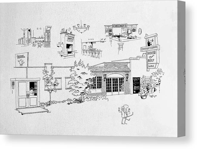 Line Drawing Canvas Print featuring the drawing House of Beef by William Renzulli