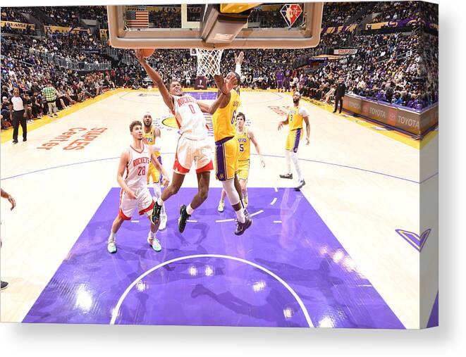 Nba Pro Basketball Canvas Print featuring the photograph Houston Rockets v Los Angeles Lakers by Adam Pantozzi