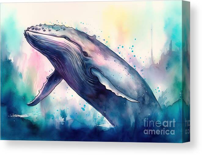 Humpback Canvas Print featuring the painting Humpback whale watercolor painting. by N Akkash