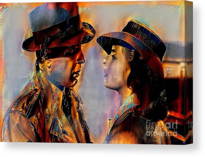 Wingsdomain Canvas Print featuring the photograph Humphery Bogart Ingrid Bergman Casablanca in Nostalgic Painterly Colors 20200513 by Wingsdomain Art and Photography