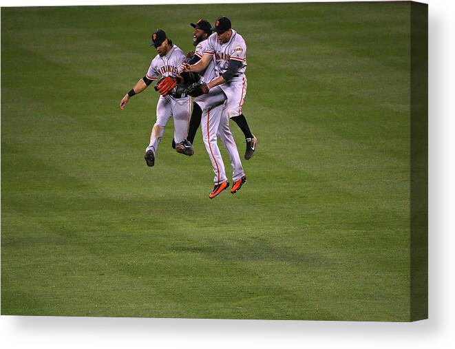 People Canvas Print featuring the photograph Hunter Pence, Denard Span, and Angel Pagan by Doug Pensinger