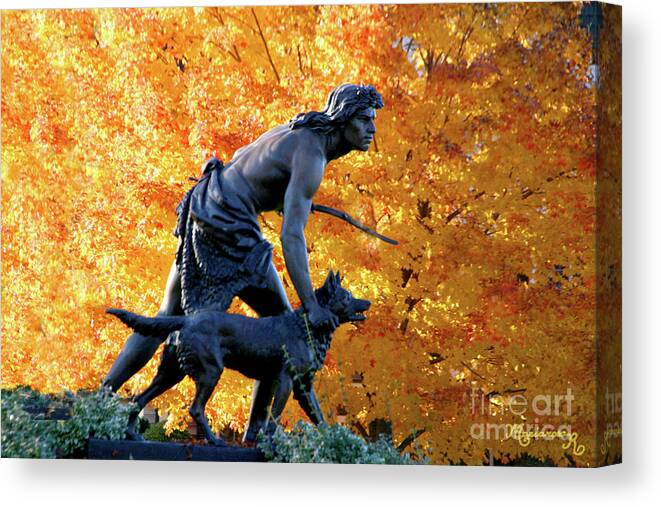 Fall Canvas Print featuring the photograph Hunter with Dog by Mariarosa Rockefeller