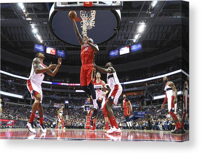 Scoring Canvas Print featuring the photograph Ian Mahinmi, Demarcus Cousins, and Bradley Beal by Icon Sportswire