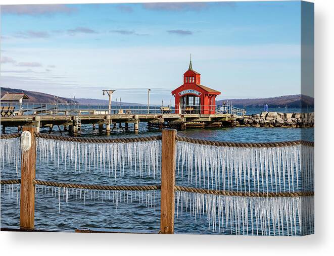 Winter Canvas Print featuring the photograph Icicles on Seneca Lake by Chad Dikun