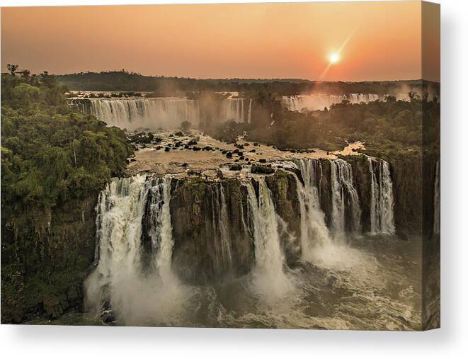 Waterfall Canvas Print featuring the photograph Iguazu Sunset by Linda Villers