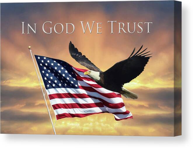 Eagle Canvas Print featuring the mixed media In God We Trust by Lori Deiter
