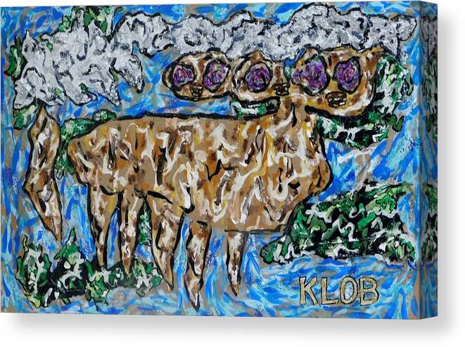 Irish Elk Canvas Print featuring the mixed media Irish Elk In Field By Lake At Twilight by Kevin OBrien