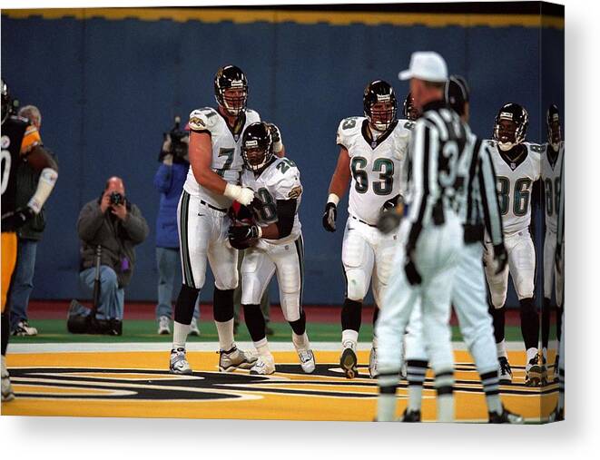 Fred Taylor Canvas Print featuring the photograph Jaguars Boselli and Taylor by George Gojkovich