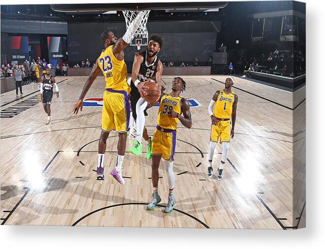 Nba Pro Basketball Canvas Print featuring the photograph Jamal Murray and Lebron James by Garrett Ellwood