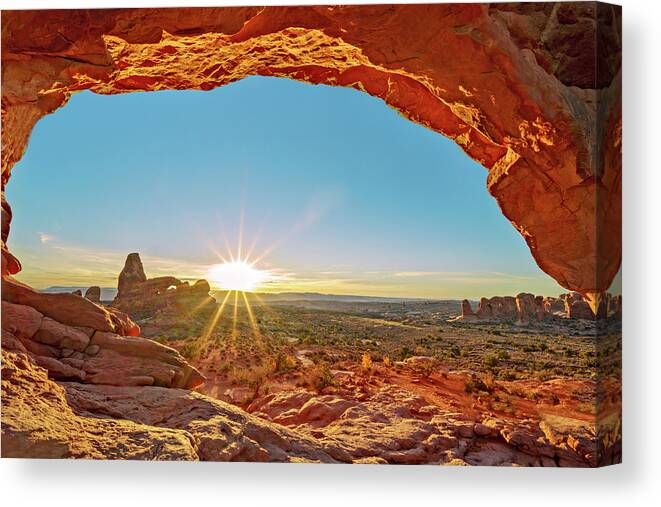 Arches Canvas Print featuring the photograph December 2018 Turret Arch through North Window by Alain Zarinelli