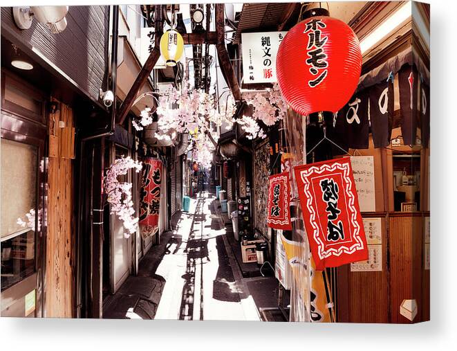 Japan Canvas Print featuring the photograph Japan Rising Sun Collection - Omoide Yokocho Shinjuku I I by Philippe HUGONNARD