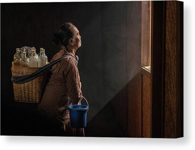 Lady Canvas Print featuring the photograph Javanese lady selling traditional herb drinks by Anges Van der Logt