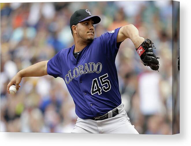 Wisconsin Canvas Print featuring the photograph Jhoulys Chacin by Mike Mcginnis