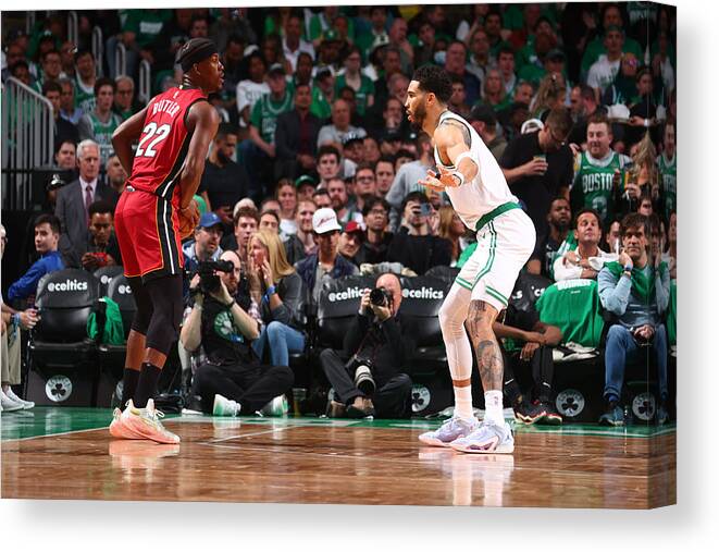 Playoffs Canvas Print featuring the photograph Jimmy Butler and Jayson Tatum by Nathaniel S. Butler