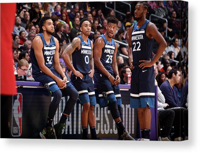 Nba Pro Basketball Canvas Print featuring the photograph Jimmy Butler, Andrew Wiggins, and Jeff Teague by Andrew D. Bernstein