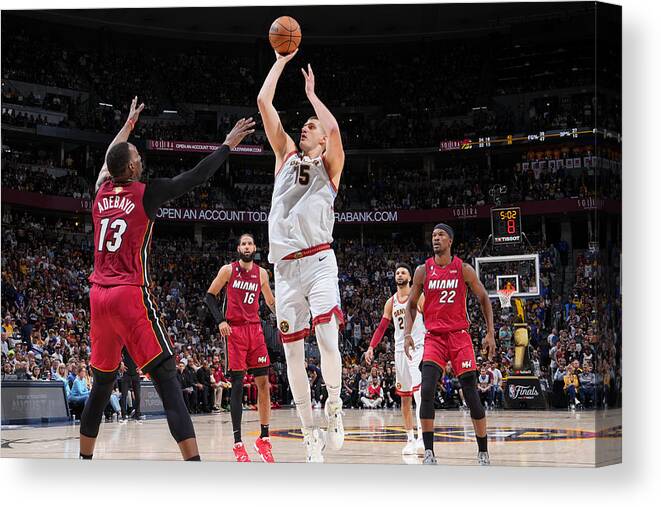 Playoffs Canvas Print featuring the photograph Jimmy Butler, Bam Adebayo, and Jamal Murray by Jesse D. Garrabrant