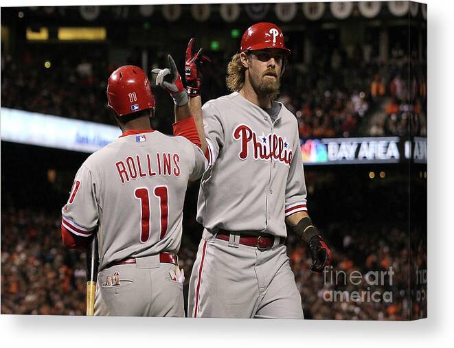 Playoffs Canvas Print featuring the photograph Jimmy Rollins and Jayson Werth by Justin Sullivan