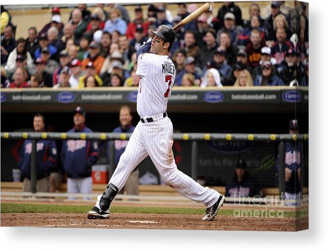 Joe Mauer Canvas Print featuring the photograph Joe Mauer by Ron Vesely