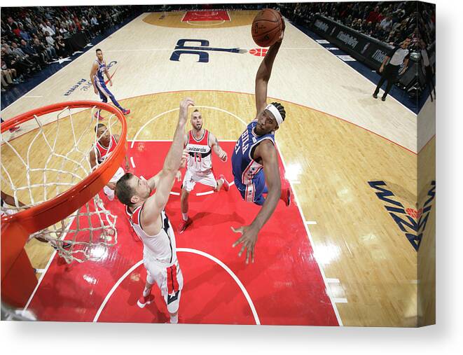 Nba Pro Basketball Canvas Print featuring the photograph Joel Embiid by Ned Dishman