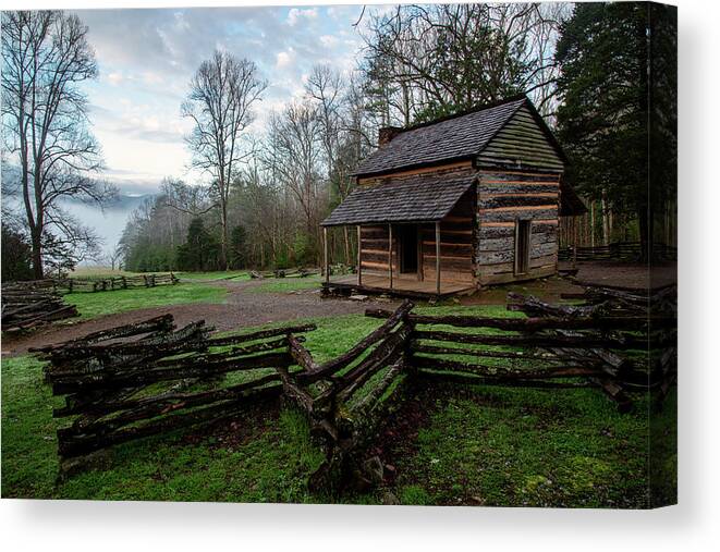 Great Smoky Mountains National Park Canvas Print featuring the photograph John Oliver Cabin in Cades Cove by Robert J Wagner