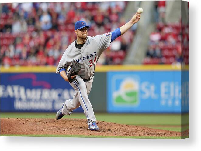 Great American Ball Park Canvas Print featuring the photograph Jon Lester by Andy Lyons