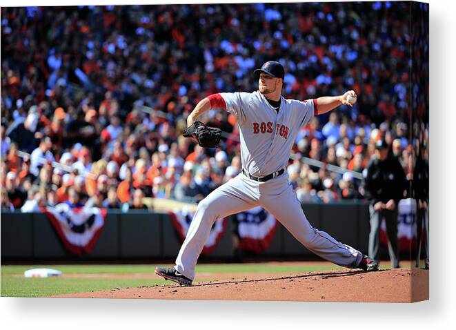 American League Baseball Canvas Print featuring the photograph Jon Lester by Rob Carr