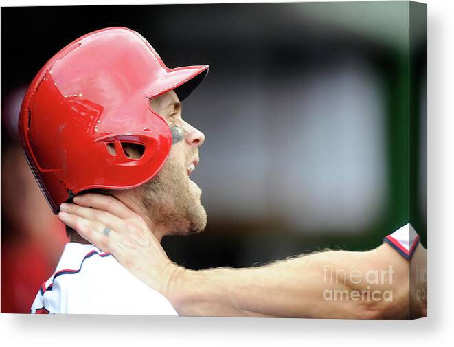 People Canvas Print featuring the photograph Jonathan Papelbon and Bryce Harper by Greg Fiume