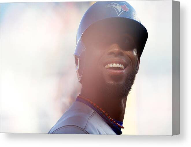 American League Baseball Canvas Print featuring the photograph Jose Reyes by Mike Stobe