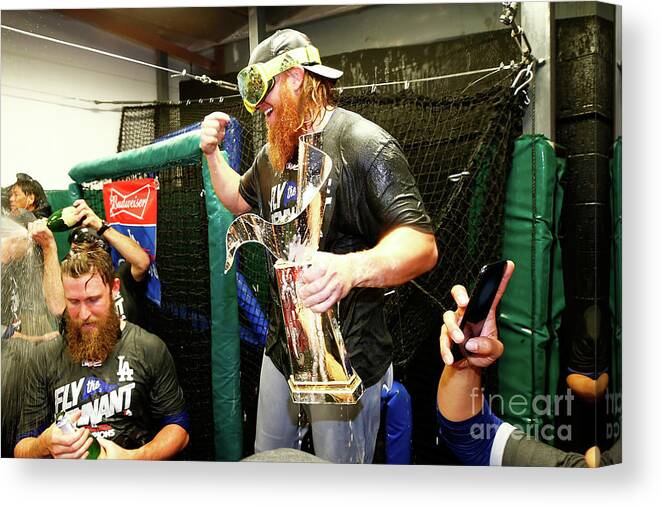 Championship Canvas Print featuring the photograph Justin Turner by Jamie Squire
