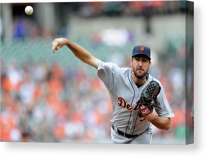 American League Baseball Canvas Print featuring the photograph Justin Verlander by Greg Fiume
