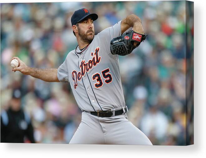 American League Baseball Canvas Print featuring the photograph Justin Verlander by Otto Greule Jr
