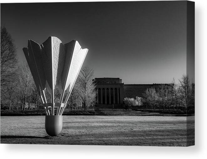 Infrared Shuttlecock Canvas Print featuring the photograph Kansas City Nelson Atkins Museum Shuttlecock in Monochrome by Gregory Ballos