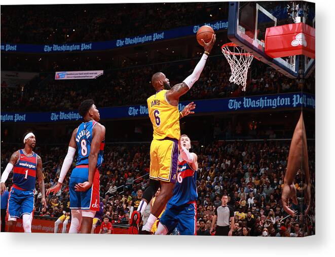 Lebron James Canvas Print featuring the photograph Karl Malone and Lebron James by Nathaniel S. Butler
