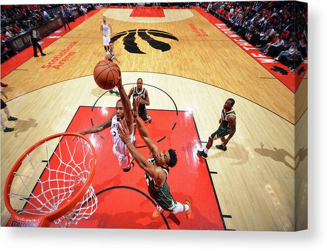 Playoffs Canvas Print featuring the photograph Kawhi Leonard and Giannis Antetokounmpo by Jesse D. Garrabrant