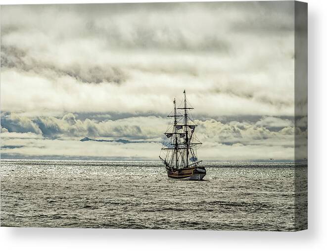 Tall Ship Canvas Print featuring the photograph Keep a Weather Eye on the Horizon by Lindsay Thomson