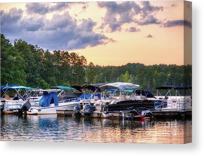 Sunset Canvas Print featuring the photograph Keowee Key Sunset Marina by Amy Dundon