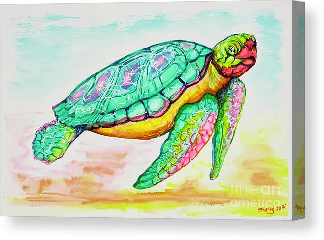 Key West Canvas Print featuring the painting Key West Turtle 2 2021 by Shelly Tschupp