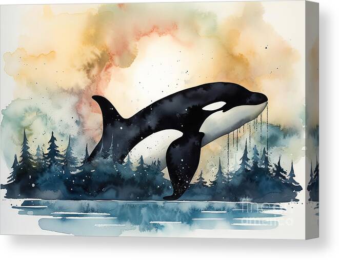 Dripped Canvas Print featuring the painting Killer whale ice north sun abstraction drawing with bit of water by N Akkash