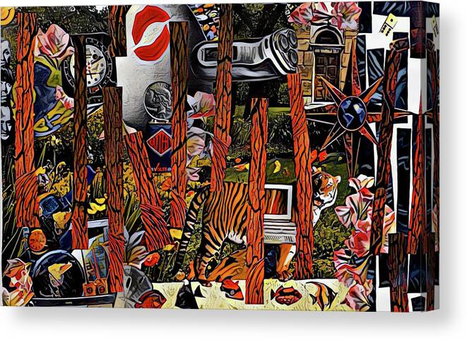 Tiger Canvas Print featuring the mixed media Kiss The Tiger by Debra Amerson