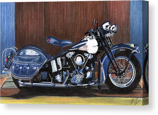 Harley Davidson Canvas Print featuring the mixed media Knucklehead by Lyle Brown