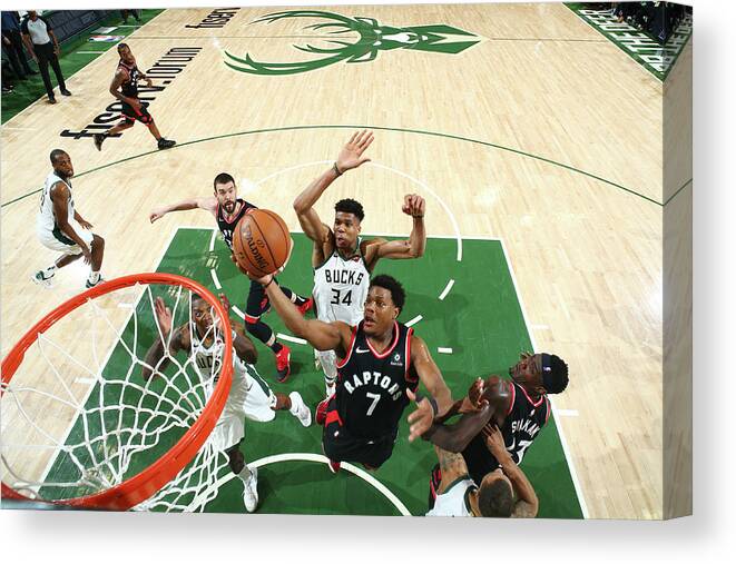 Playoffs Canvas Print featuring the photograph Kyle Lowry and Giannis Antetokounmpo by Nathaniel S. Butler