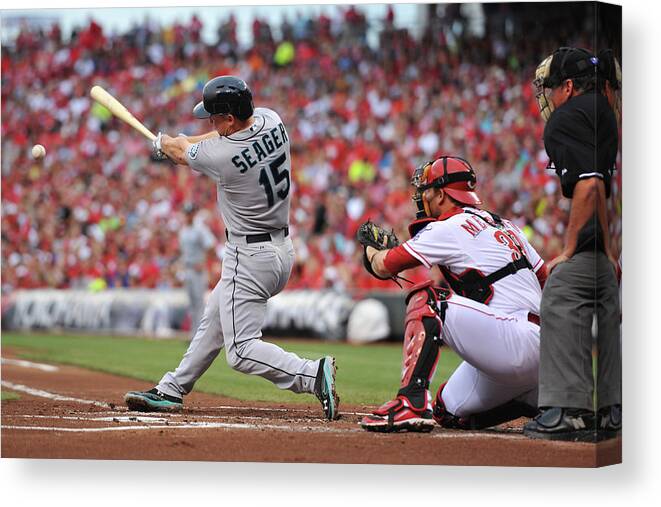 Great American Ball Park Canvas Print featuring the photograph Kyle Seager by Jamie Sabau