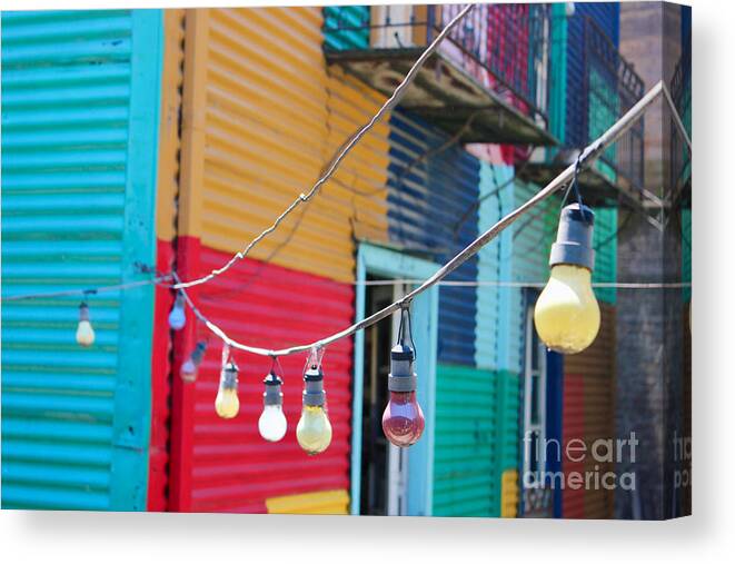 Buenos Aires Canvas Print featuring the photograph La Boca Lightbulbs by Wilko van de Kamp Fine Photo Art