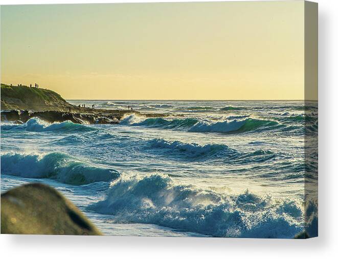 Golden Canvas Print featuring the photograph La Jolla Cove Rolling Waves by Local Snaps Photography
