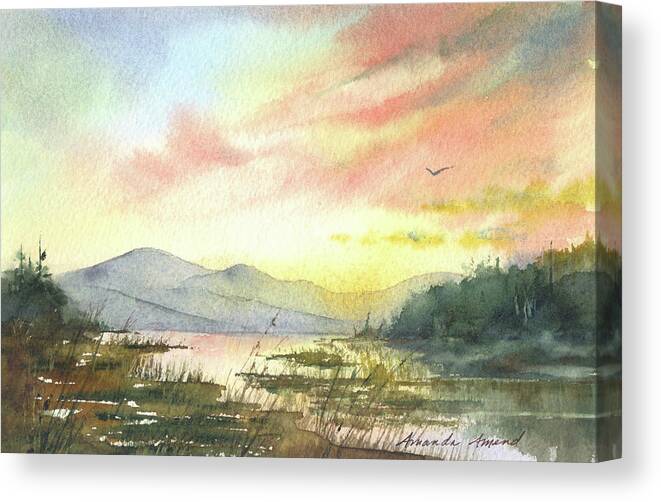 Lake Champlain Canvas Print featuring the painting Lake Champlain Sunset by Amanda Amend