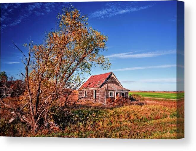 Lake Ibsen Canvas Print featuring the photograph Lake Ibsen Schoolhouse number 1 - Benson County ND by Peter Herman