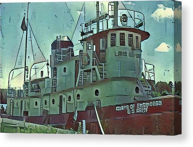 Lake Superior Tug Boat Canvas Print featuring the digital art Lake Superior Tug Boat CAC day 15 by Cathy Anderson