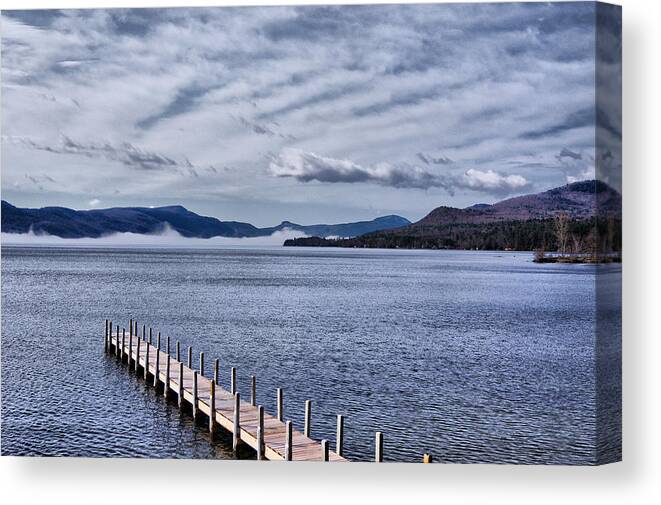 Lake Canvas Print featuring the photograph Lake View Clouds and Dock by Russ Considine