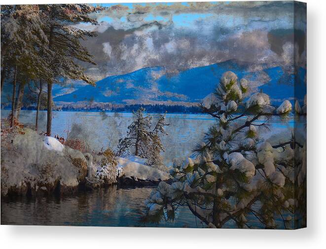 Lake Canvas Print featuring the photograph Lake Winter View Low Clouds by Russel Considine
